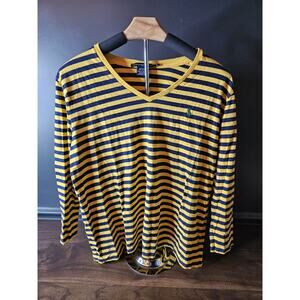 Polo Ralph Lauren Sport Yellow Blue Long Stripes V Neck Long Sleeve Womens XL
